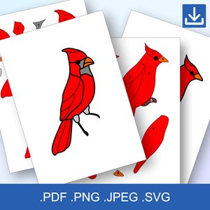 Glasmalerei-Muster Kardinalvogel-Bundle, PDF, SVG, Png, Jpg für Anfänger, kommerzielle Lizenz A4 Printable oder Cricut