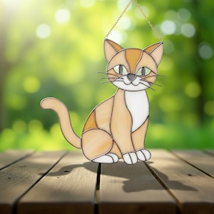 Cat Stained Glass Pattern – Orange Tabby Suncatcher Panel PDF SVG Pet Art