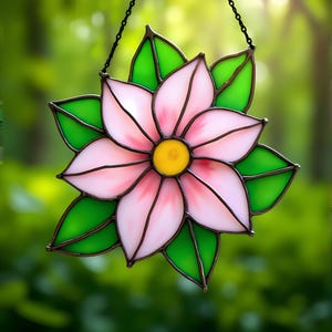 Fleur à motif de vitrail, décoration florale, art du verre, panneau de vitrail, design floral, créations artisanales de verre, décoration florale, Svg, Png, Pdf