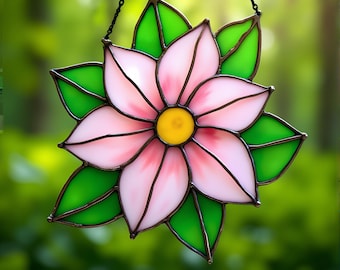 Stained Glass Pattern Flower – Flower Ornament, Glass Art, Stained Glass Panel, Floral Design, DIY Glass Craft, Flower Decor, Svg, Png, Pdf