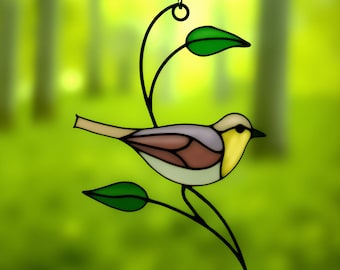 Bird Stained Glass Pattern for Beginners, PDF Suncatcher Template, DIY Nature Decor