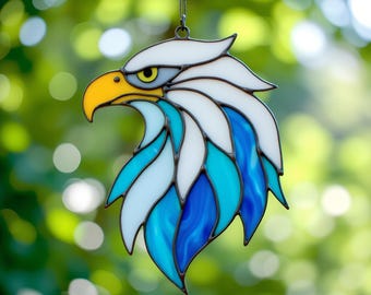 Diseño de vidriera de águila calva - Atrapasueños de aves, plantilla digital SVG, PDF, PNG