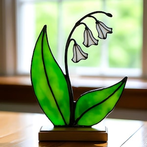 Modèle de vitrail muguet - attrape-soleil, ornement en verre, panneau de fleurs, vitrail fleur, motif floral, Svg Pdf Png Jpg