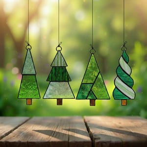 Patrón de vitral de árboles de Navidad – Patrón para principiantes, decoración navideña (PDF, SVG, PNG)