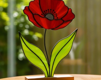 Poppy Stained Glass Pattern - Flower Suncatcher, Digital Template PDF, SVG, PNG