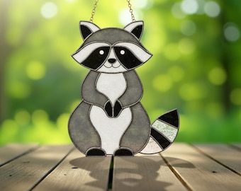 Raccoon Stained Glass Pattern – Animal Suncatcher, Woodland Creature (Pdf Svg Png)