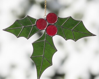 Holly Stained Glass Pattern - Christmas Suncatcher, Digital Template PDF, SVG, PNG