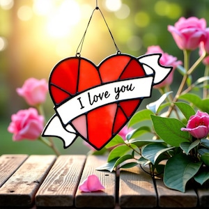 Heart I Love You Stained Glass Pattern Digital Download, Valentines Day Gift, Suncatcher DIY Stained Glass, Home Decor, Pdf Svg Png Jpg