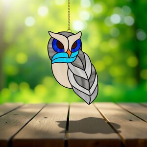 Owl Stained Glass Pattern – Suncatcher Window PDF SVG Bird Ornament Decor Art