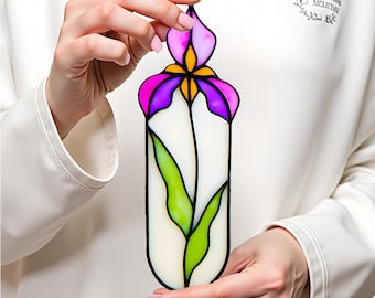 Stained Glass Pattern Iris – Glass Ornament, Floral Art, Flower Design, Stained Glass Panel, Svg Png Pdf, Flower Glass, Irises Decoration