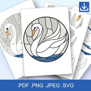 Stained Glass Patterns Swan ornament, Templates  PDF, Svg, Png, Jpg to Beginner,  commercial license A4 Printable or Cricut