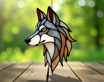 Wolf Stained Glass Pattern - Diy Suncatcher, Digiatl Template PDF, SVG, PNG