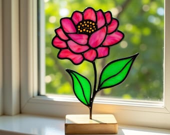 Peony Stained Glass Pattern - Flower Suncatcher, Digital Template Svg, Png, Pdf