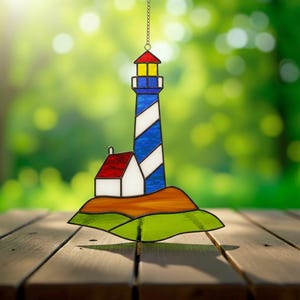 Patrón de vitral de faro: Plantilla de atrapasol costero (PDF, SVG, descarga digital)