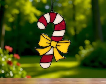 Candy Cane Stained Glass Pattern - Christmas Digital Template PDF, SVG, PNG