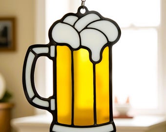 Stained Glass Patterns Beer Mug Suncatcher - Stained Glass Art, Window Decor, Garden Decor, Bar Decor, Bar Art, Svg Pdf Png Jpg