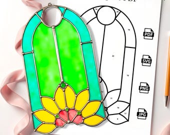 Floral Panel Stained Glass Pattern - Suncatcher, Digital Template Pdf, Svg, Png