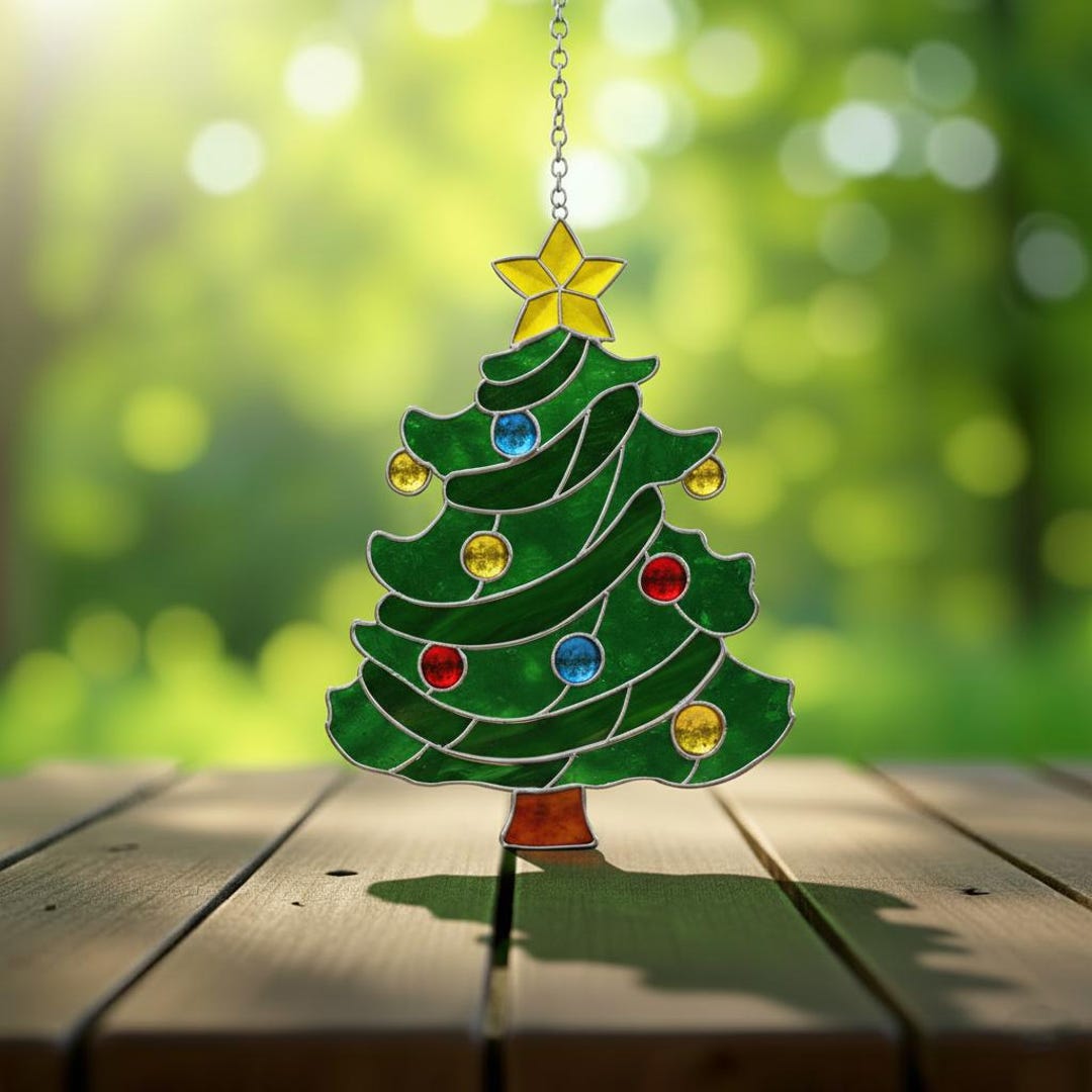 Christmas Tree Stained Glass Pattern: Holiday Suncatcher Template PDF ...