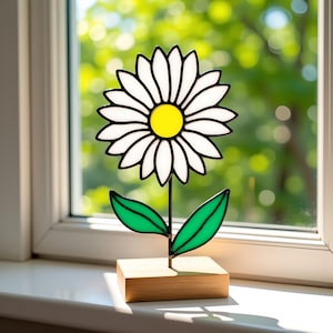 Daisy vitrail motif art floral, vitrail fleur, panneau de vitrail, décoration de chambre, téléchargement numérique, Pdf Svg Png Jpg