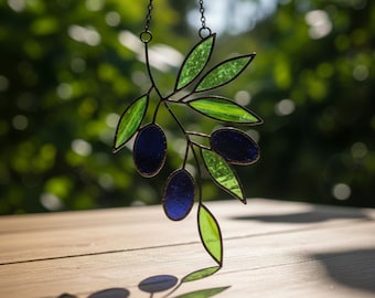 Olive Branch Stained Glass Pattern – Suncatcher, Botanical Art Decor (Pdf Svg Png)