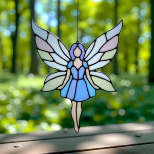 Fairy Stained Glass Suncatcher Pattern, Glass Art Fairy Wings Ornament, Hanging Glass Suncatcher, Stained Glass Fairy Decor Pdf Svg Png Jpg