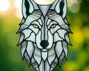 Wolf Stained Glass Pattern - DIY Suncatcher, Animal Template Svg, Pdf, Png