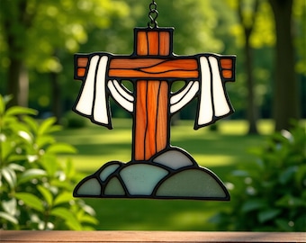 Easter Cross Stained Glass Pattern - Suncatcher, Digital Template Pdf, Svg, Png