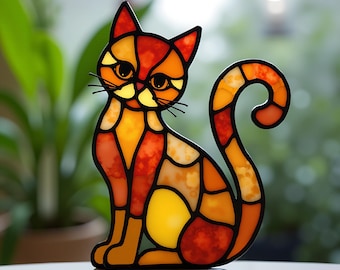 Cat Stained Glass Pattern - Animal Suncatcher, Digital Template Svg, Png, Pdf