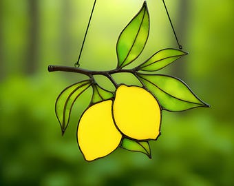 Lemon Stained Glass Pattern - Fruit Suncatcher, Digital Template Svg, Png, Pdf
