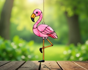 Flamingo Stained Glass Pattern - Bird Suncatcher, Digital Template SVG, PDF, PNG