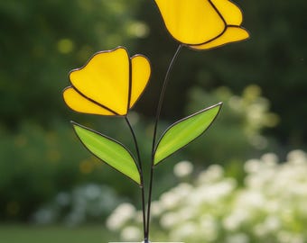 Poppy Stained Glass Pattern - Flower Suncatcher, Digital Download PDF, SVG, PNG