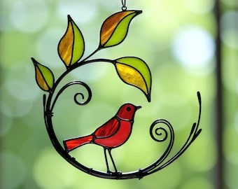Red Bird Stained Glass Pattern - Dird Suncatcher, Digital Template PDF, SVG, PNG