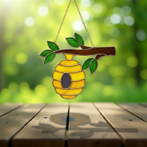 Beehive Stained Glass Pattern – Suncatcher, Honeycomb Bee Digital Template (Pdf Svg Png)