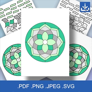 Fleur motif vitrail - SVG et PNG pour vitrail, fleurs en verre, produits numériques, modèle d&#39;ornement, motif fleur en verre