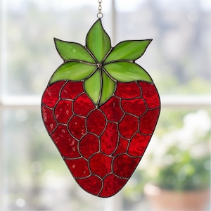 Strawberry Stained Glass Pattern - Fruit Suncatcher DIY (Pdf, Svg, Png)