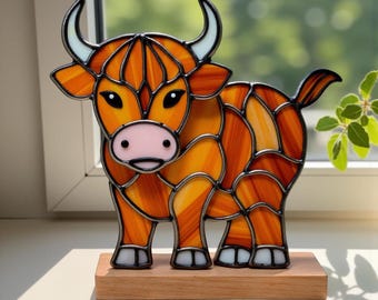 Highland Cow Stained Glass Pattern, Highland Cow Stained Glass Pattern, DIY Stained Glass, Festive Pattern PDF, Gift for mom, Home Decor
