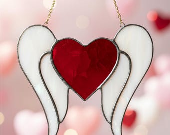 Angel Heart Stained Glass Pattern - Valentine's Day Suncatcher, DIY Template Pdf, Svg, Png