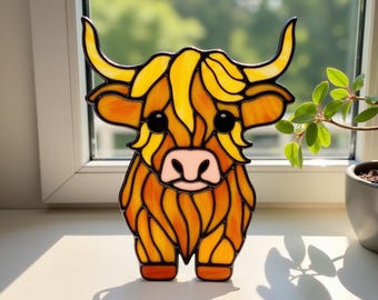 Highland Cow Stained Glass Pattern - DIY Suncatcher, Digital Template Pdf, Svg, Png