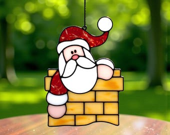Santa Stained Glass Pattern - Christmas Suncatcher, Digital Template SVG, PNG, PDF