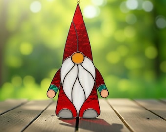Santa Stained Glass Pattern – Christmas Gnome Suncatcher, Digital Template Pdf, Svg, Png