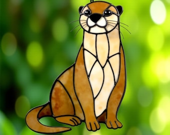 Patrón de vitral de nutria (PDF), plantilla fácil para atrapasol de animales para principiantes, colgante de ventana DIY