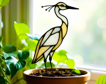 Heron Stained Glass Pattern - Suncatcher, Digital Template Svg, Pdf, Png