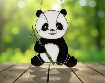 Panda-Glasmalerei-Vorlage: Asiatische Wildtier-Sonnenfänger-Vorlage (PDF, SVG) – Digitaler Download