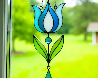Tulip Stained Glass Suncatcher Birth Flower - Garden Decor, Glass Art, Spring Decor, Yard Art, Garden Stake, Digital Template, Svg Pdf Png