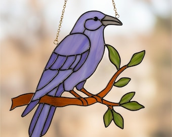 Forest Raven Stained Glass Pattern - Bird Suncatcher, Digital Template Pdf, Svg, Png