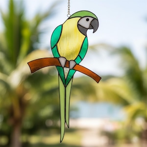 Parrot Suncatcher Stained Glass Pattern: Bird Window Hanging (PDF, SVG, PNG)