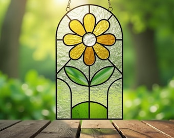 Padrão de vitral com margaridas - Apanhador de sol em forma de flor (PDF, SVG, PNG)