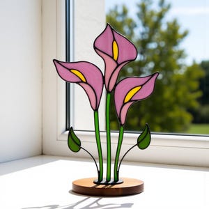 Motif de vitrail lys calla - décoration en verre, panneau de fleurs, art du verre, vitrail fleur, design floral, créations artisanales, Svg, Png, Pdf