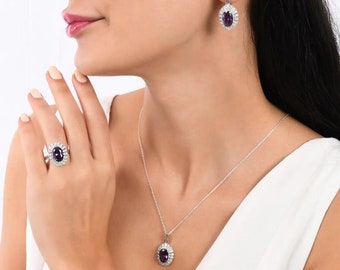 925k Sterling Silver Purple Authentic Turkish Handmade Hurrem Amethyst  Women Jewelry, Amethyst  Earring, Amethyst Ring, Amethyst Pendant