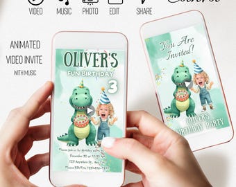 Dinosaur Birthday Video Invitation: Animated Party Theme (Canva Template)